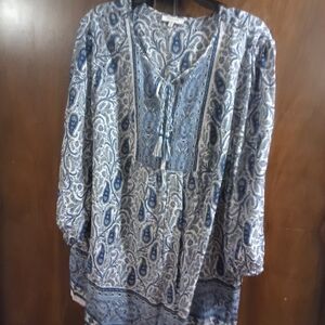 Max Studio Blue and White Paisley Blouse